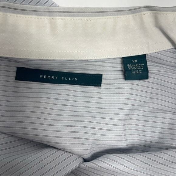 Perry Ellis Striped Button Down Shirt baby blue pinstripes cotton Men’s Size XXL - Picture 4 of 7